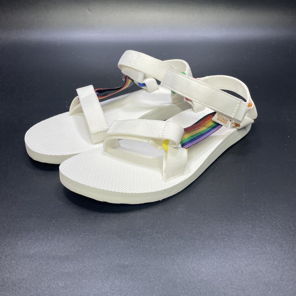 Teva Original Universal Sandals Womens US 10 White Rainbow Sport Hook Loop Pride